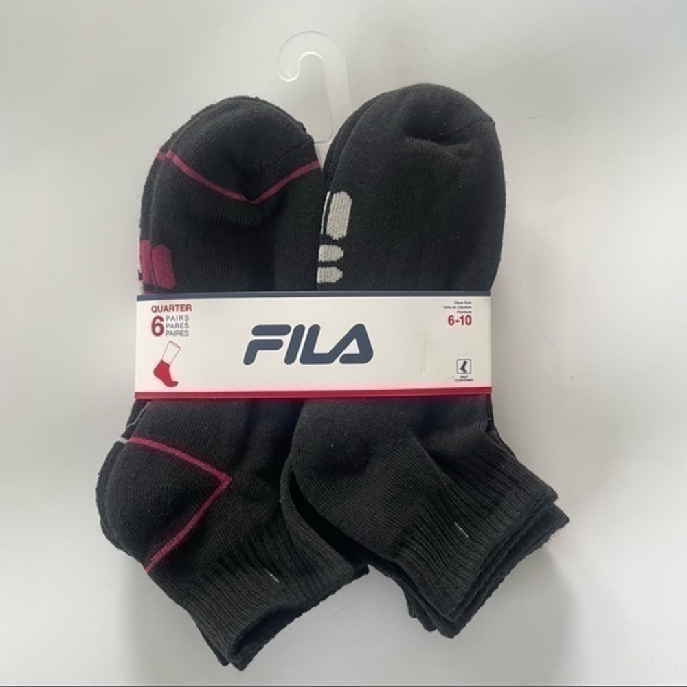Fila women’s quarter socks 6 pairs size 6-10 black gray red